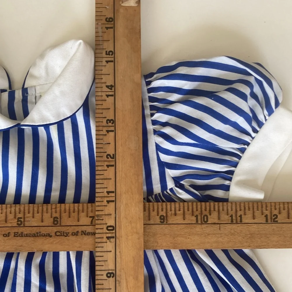 Vintage 80s blue and white striped dress with Peter Pan collar size 12 months